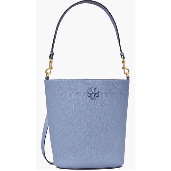 Tory Burch McGraw Leather Bucket Bag NWT Bluewood - Picture 9 of 9